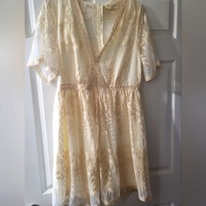 Womens XL dress ivory lace boho short sleeve